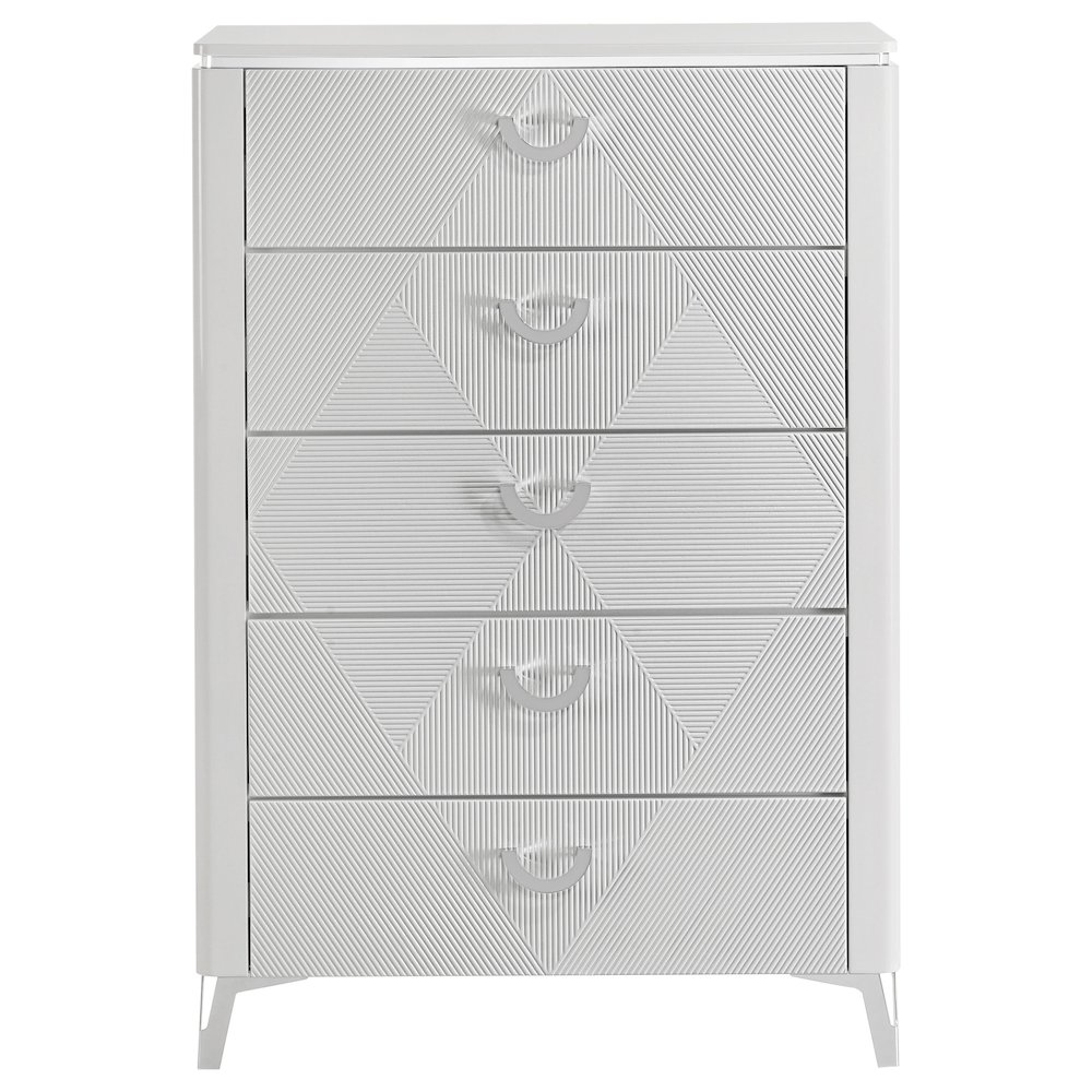 Cassia 5-drawer Bedroom Chest of Drawers White High Gloss. Picture 3