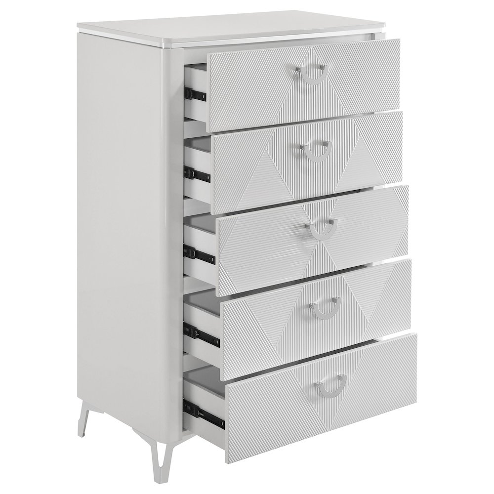 Cassia 5-drawer Bedroom Chest of Drawers White High Gloss. Picture 7