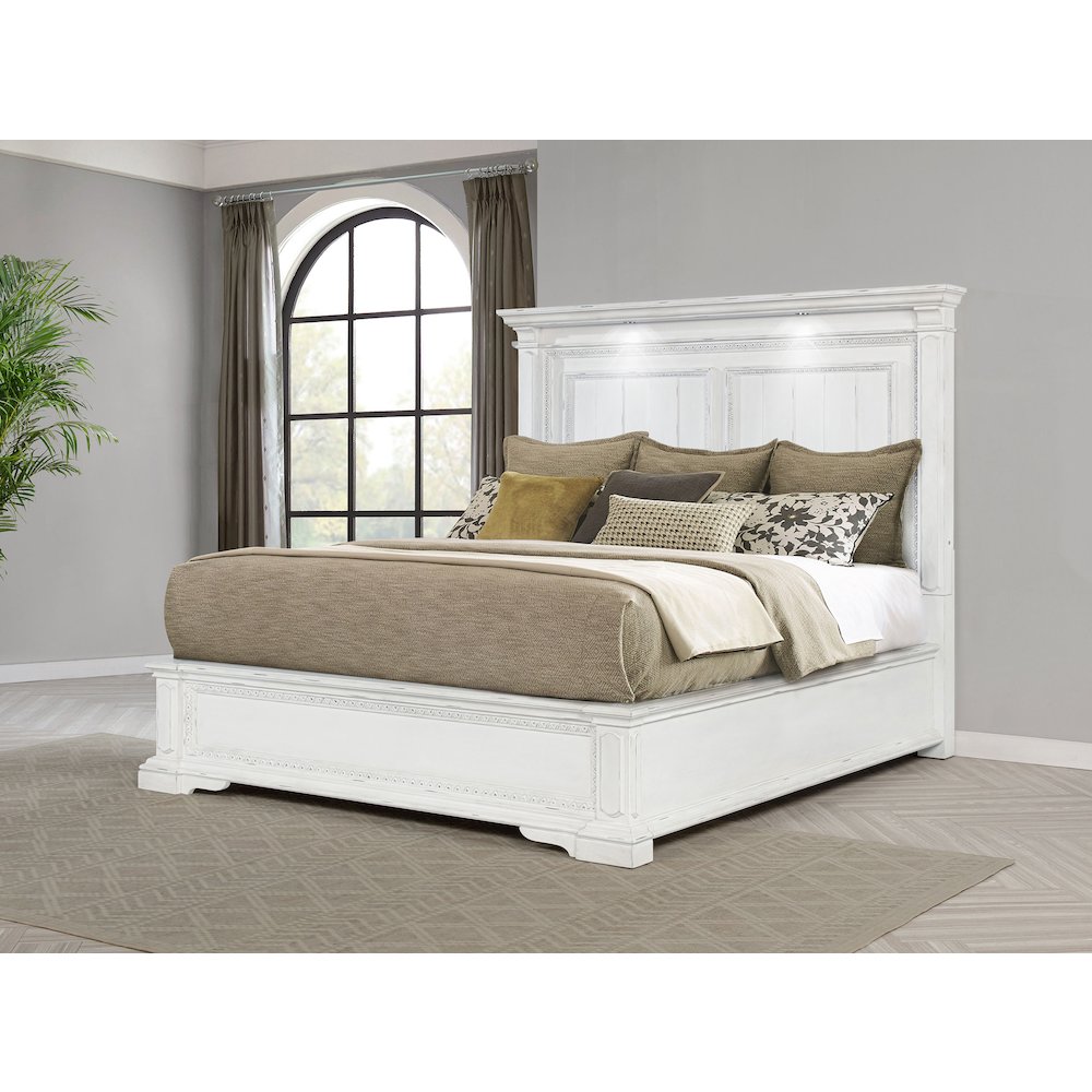 McKinney Queen LED Light Panel Bed Vintage White. Picture 2