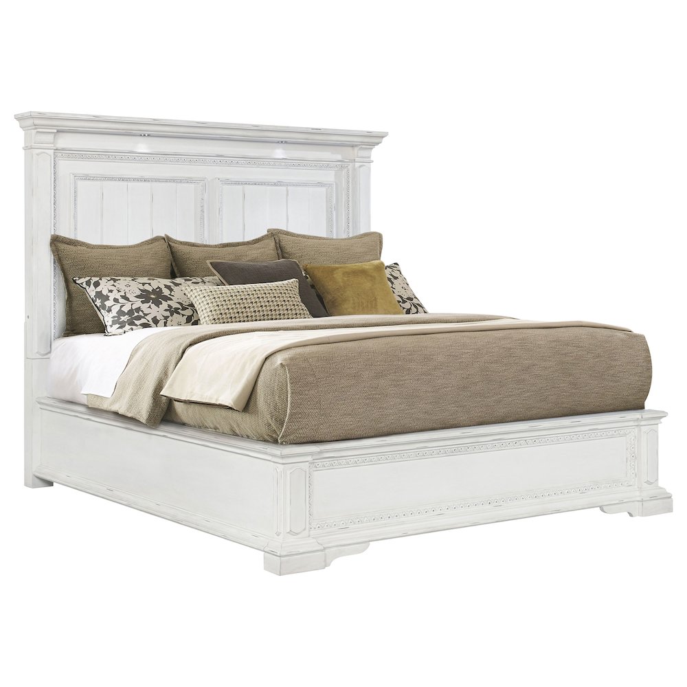 McKinney Queen LED Light Panel Bed Vintage White. Picture 3