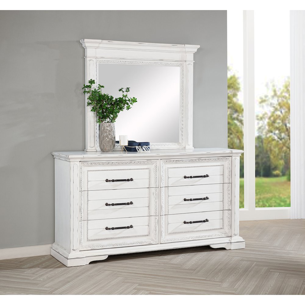 McKinney 6-drawer Bedroom Dresser with Mirror Vintage White. Picture 2