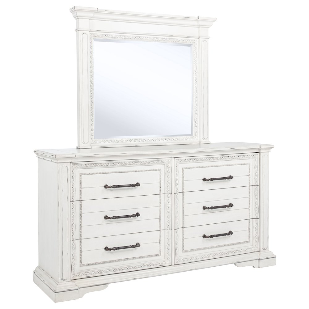 McKinney 6-drawer Bedroom Dresser with Mirror Vintage White. Picture 1