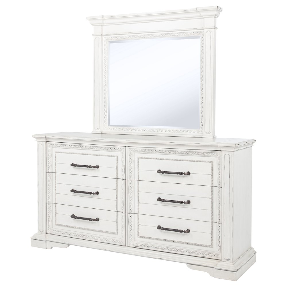 McKinney 6-drawer Bedroom Dresser with Mirror Vintage White. Picture 4