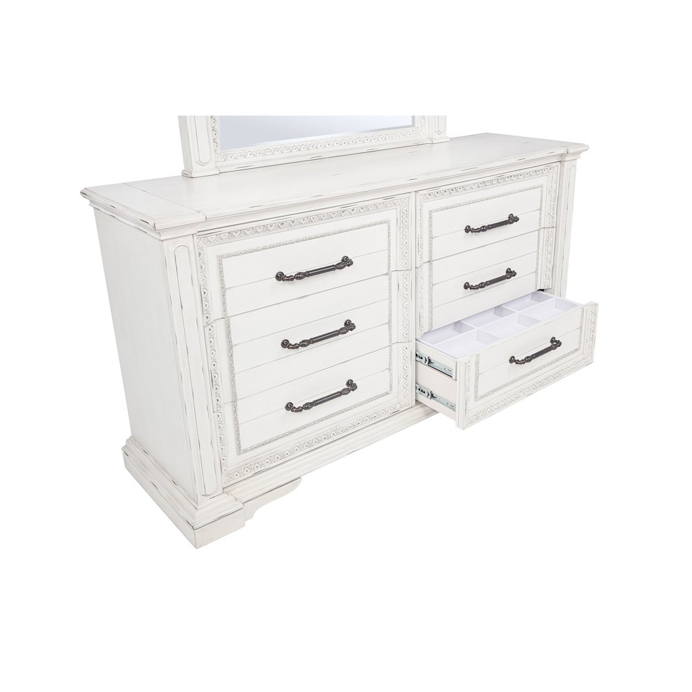 McKinney 6-drawer Bedroom Dresser with Mirror Vintage White. Picture 12