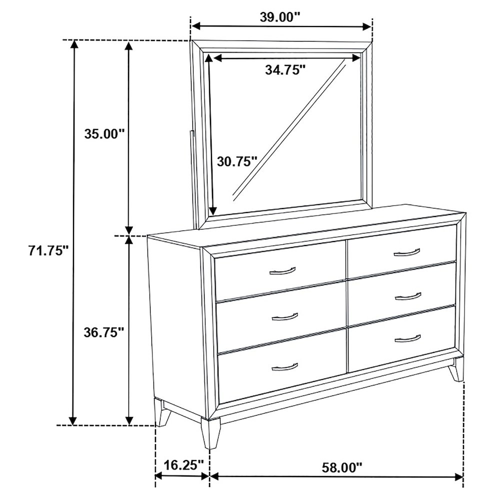 Watson 6-drawer Bedroom Dresser and Mirror Light Taupe. Picture 13