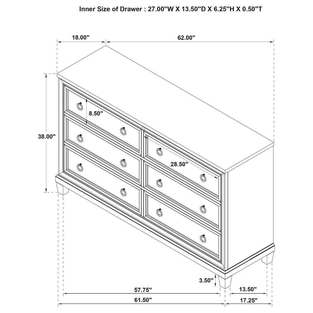 Pembroke 6-drawer Bedroom Dresser Cabinet Washed Oak. Picture 13