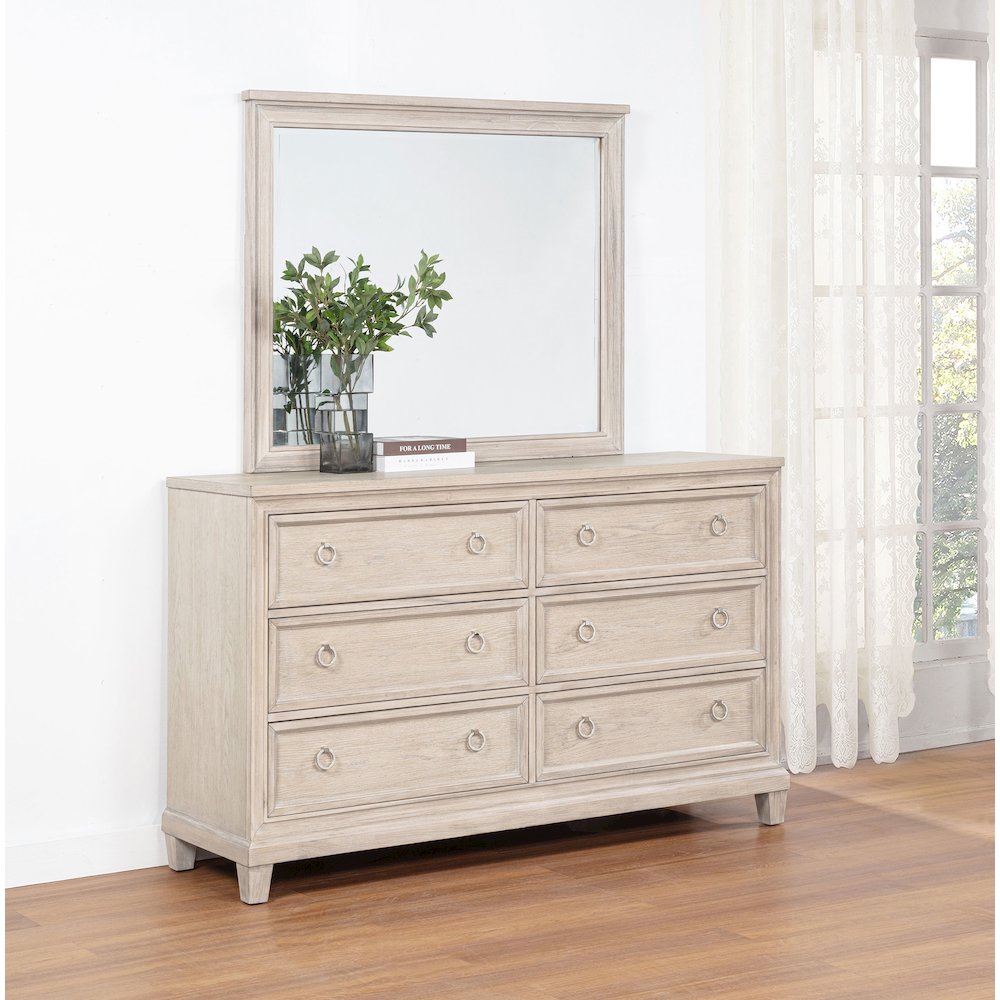 Pembroke 6-drawer Bedroom Dresser with Mirror Washed Oak. Picture 2