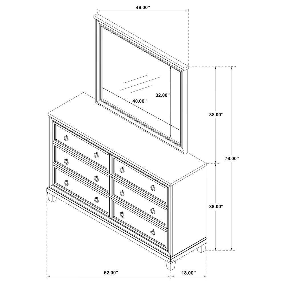 Pembroke 6-drawer Bedroom Dresser with Mirror Washed Oak. Picture 13
