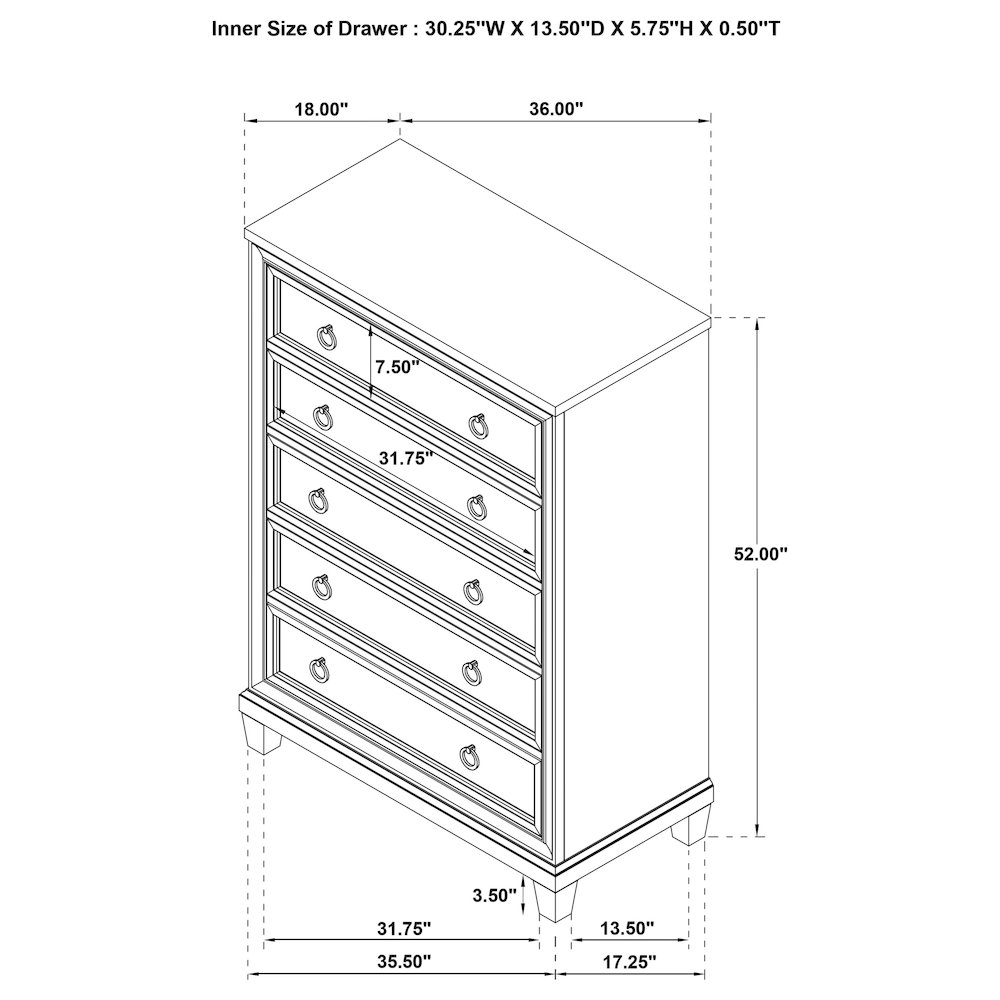 Pembroke 5-drawer Chest of Drawers Washed Oak. Picture 13