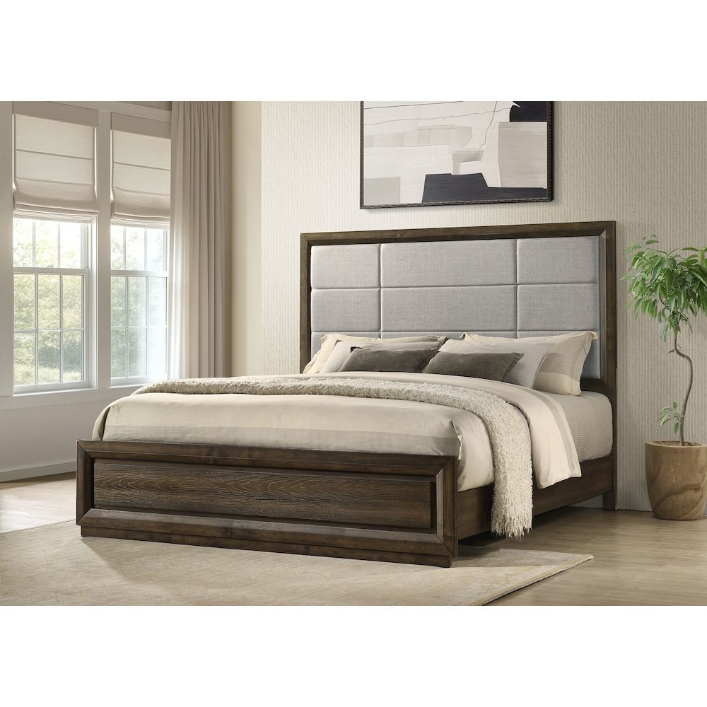 Atlas 63-inch Eastern King Upholstered Panel Bed Grey and Dark Oak. Picture 2