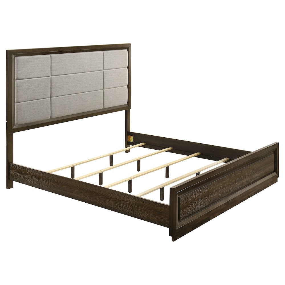 Atlas 63-inch Eastern King Upholstered Panel Bed Grey and Dark Oak. Picture 1