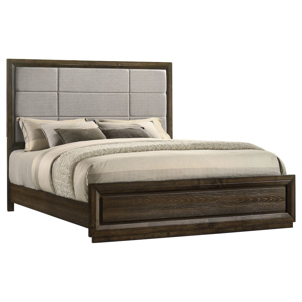 Atlas 63-inch Eastern King Upholstered Panel Bed Grey and Dark Oak. Picture 3