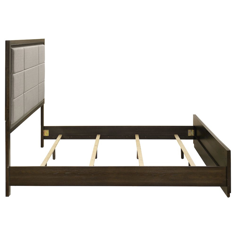 Atlas 63-inch Eastern King Upholstered Panel Bed Grey and Dark Oak. Picture 6