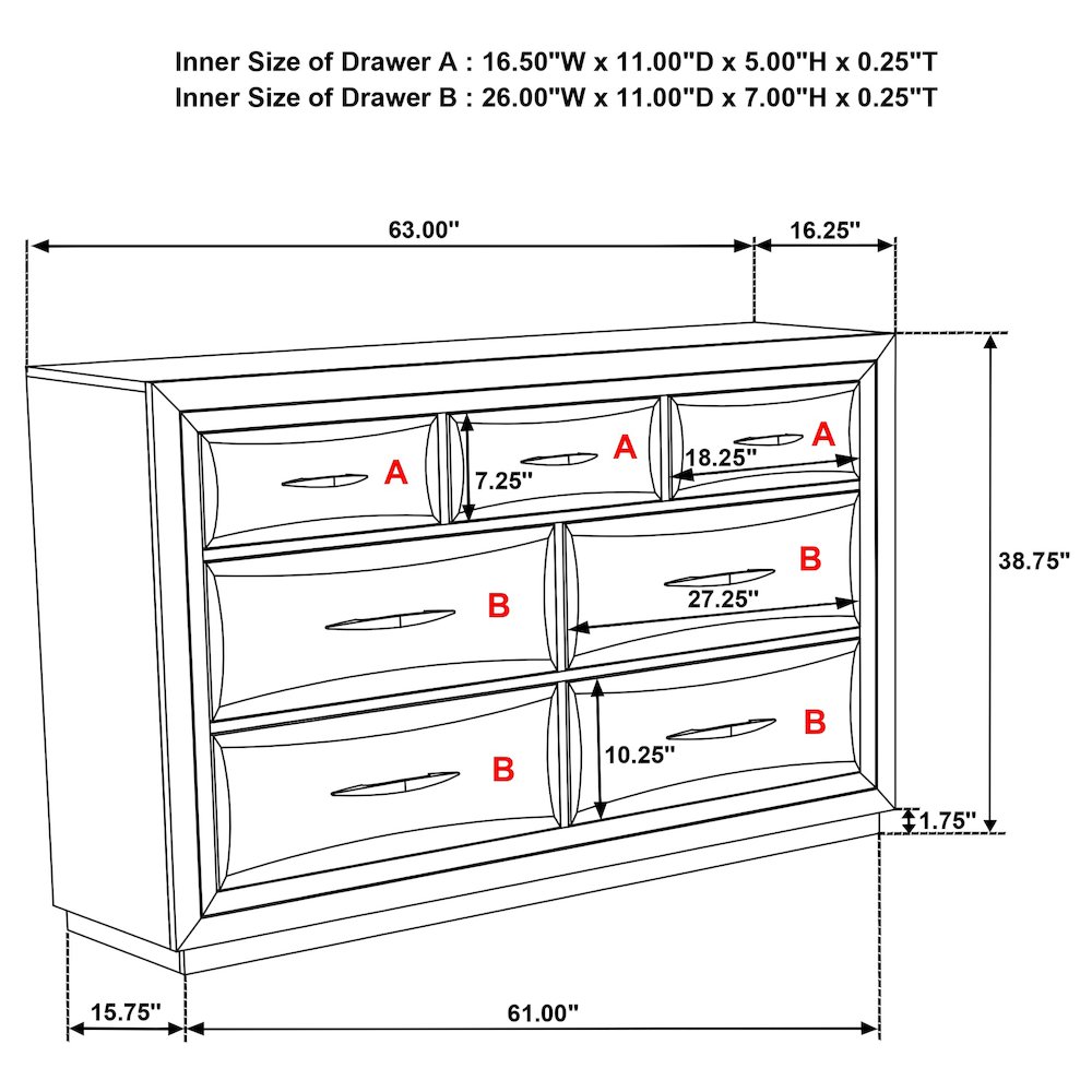 Atlas 7-drawer Bedroom Dresser Cabinet Dark Oak. Picture 13