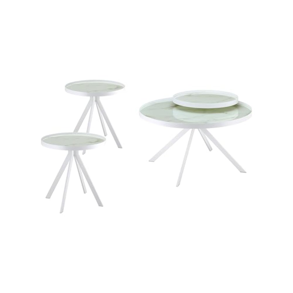 Briggs 3-piece Round Coffee and End Table Set White. Picture 1
