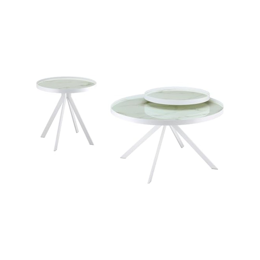 Briggs 2-piece Round Coffee and End Table Set White. Picture 1