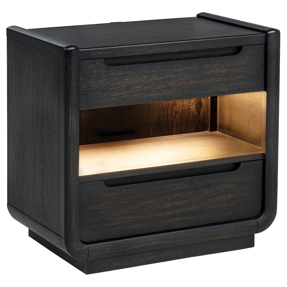 Leandro 2-drawer LED Nightstand with USB Burnished Black. Picture 1