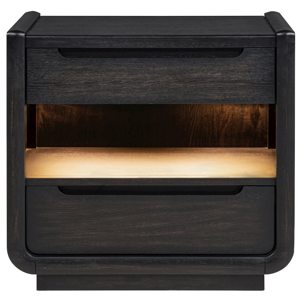 Leandro 2-drawer LED Nightstand with USB Burnished Black. Picture 2