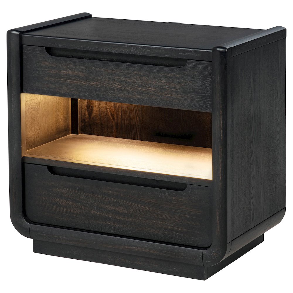 Leandro 2-drawer LED Nightstand with USB Burnished Black. Picture 3