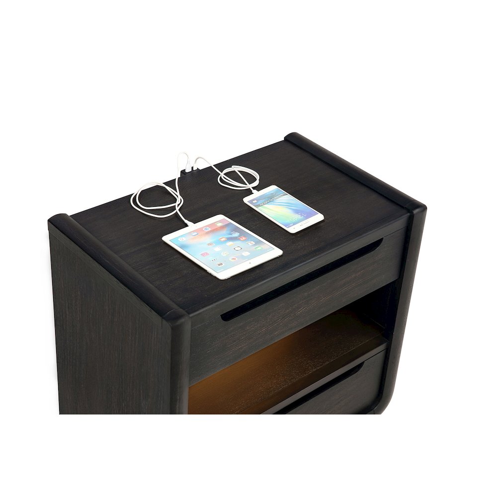 Leandro 2-drawer LED Nightstand with USB Burnished Black. Picture 9