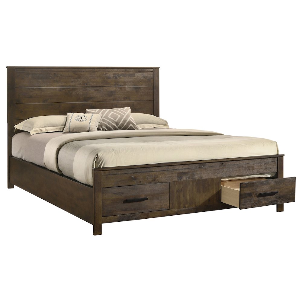 Woodmont California King Storage Bed Rustic Golden Brown. Picture 3