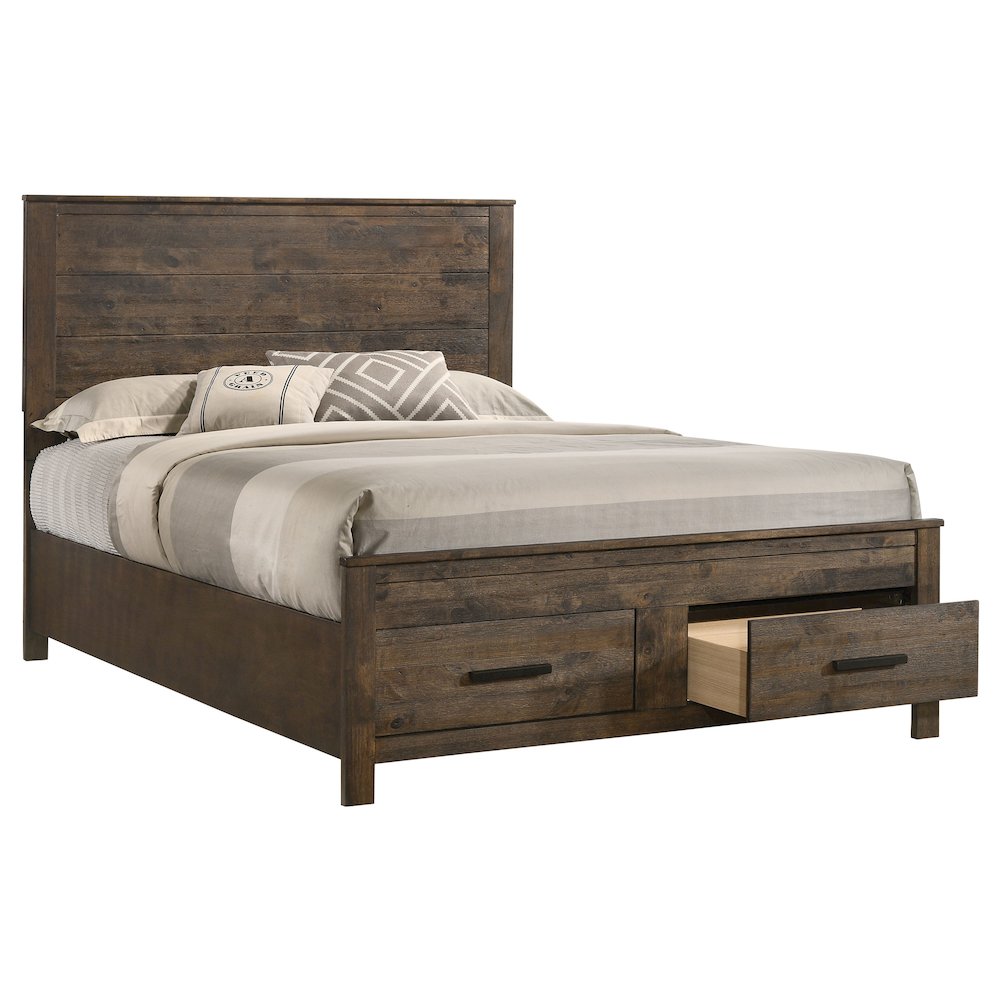 Woodmont Wood Queen Storage Panel Bed Rustic Golden Brown. Picture 3
