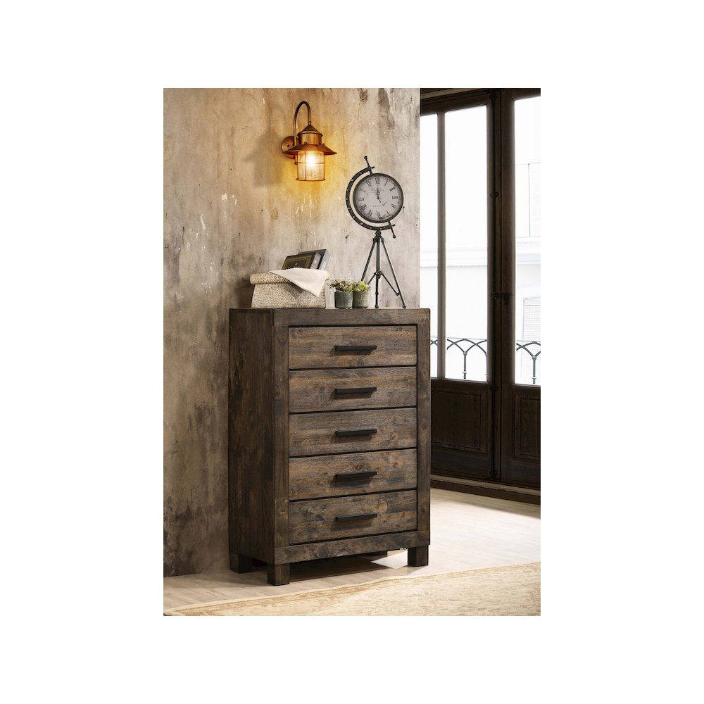 Woodmont 5-drawer Bedroom Chest Rustic Golden Brown. Picture 10