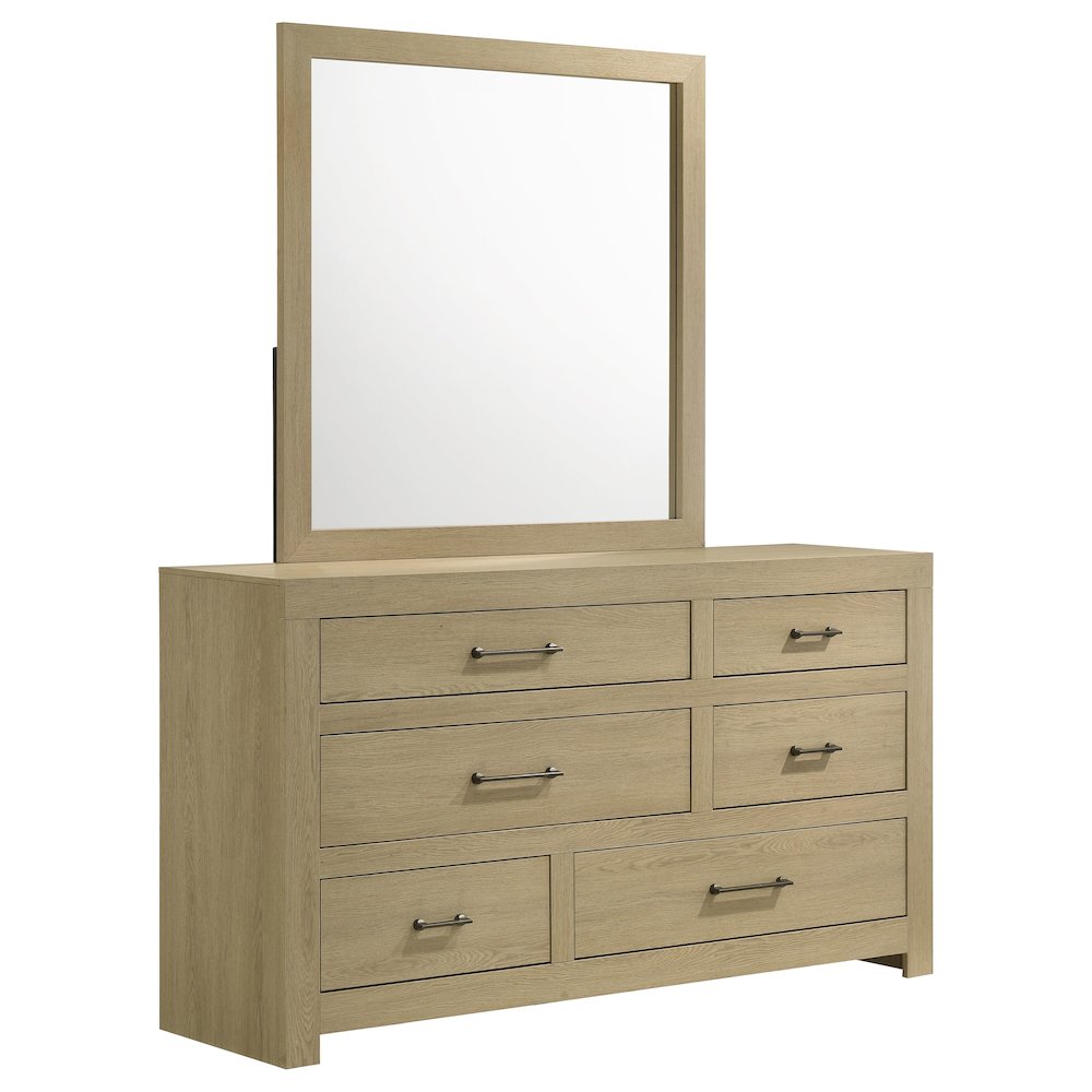 Hendricks 6-drawer Bedroom Dresser and Mirror Light Oak. Picture 1
