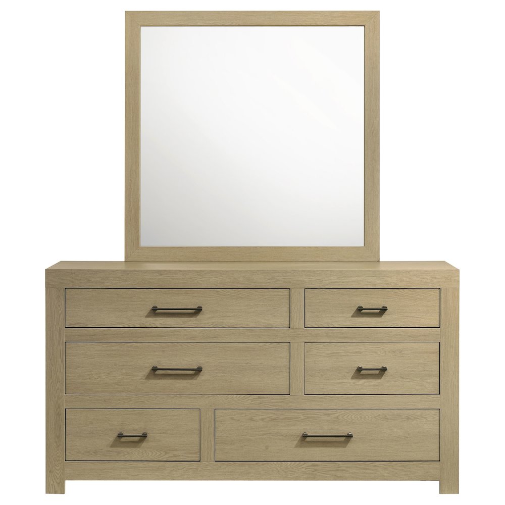 Hendricks 6-drawer Bedroom Dresser and Mirror Light Oak. Picture 2