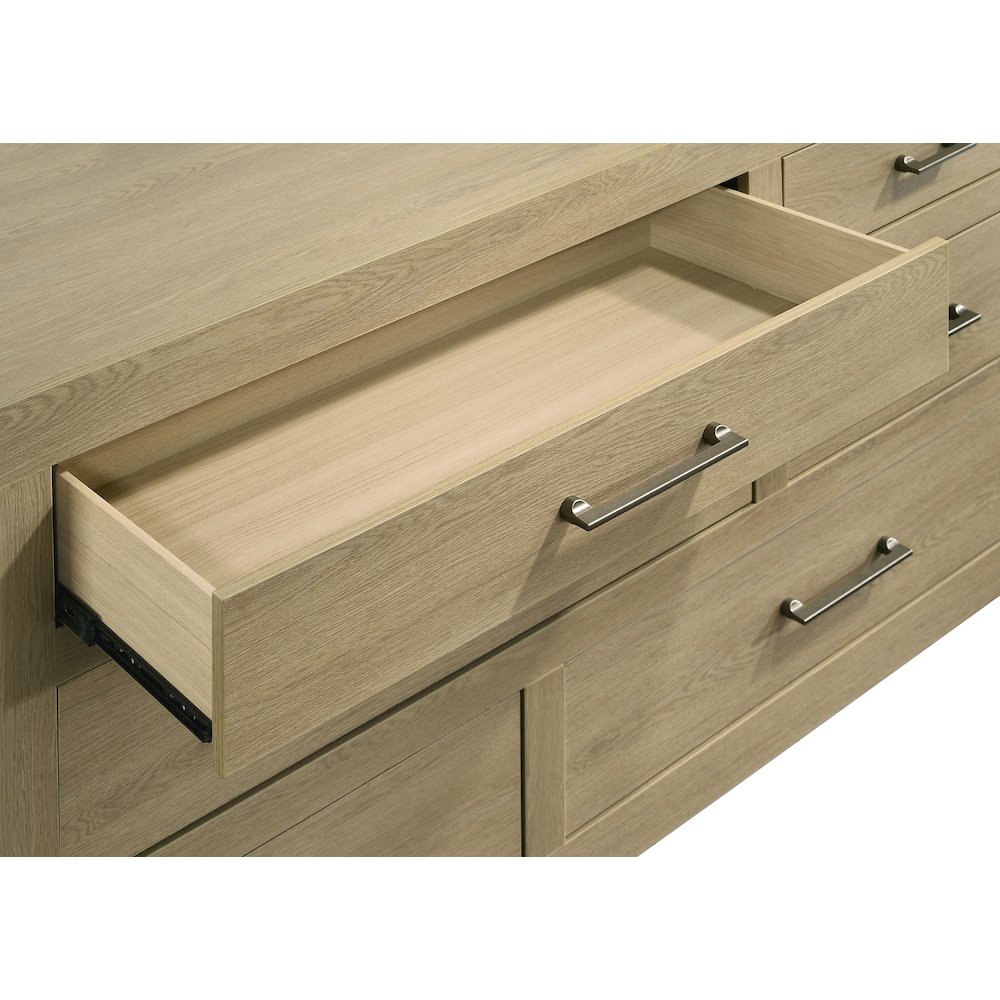 Hendricks 6-drawer Bedroom Dresser and Mirror Light Oak. Picture 9
