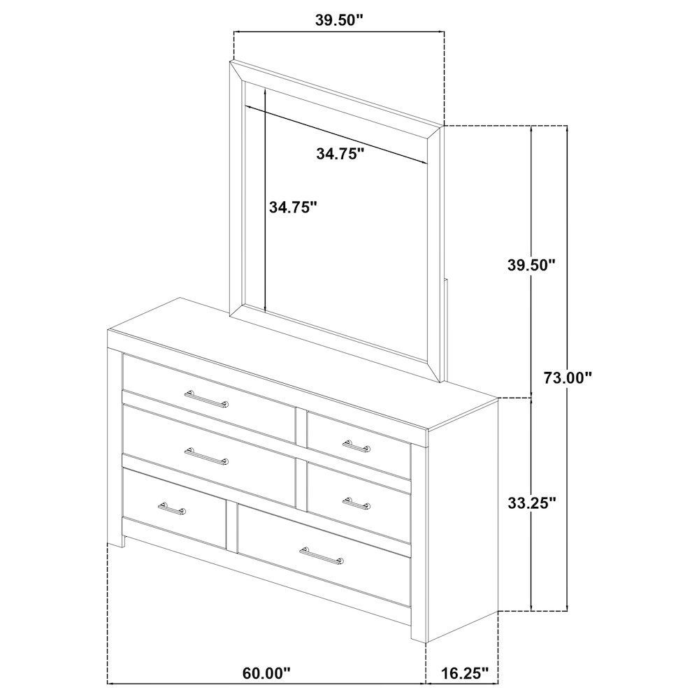 Hendricks 6-drawer Bedroom Dresser and Mirror Light Oak. Picture 11