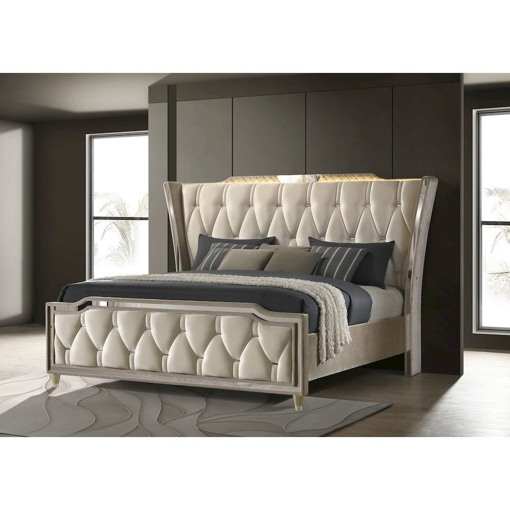 Lorient Eastern King LED Upholstered Bed Ivory and Camel. Picture 2