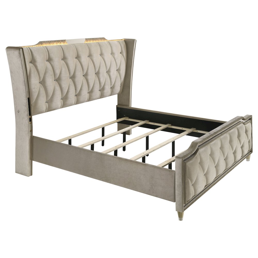 Lorient Eastern King LED Upholstered Bed Ivory and Camel. Picture 1