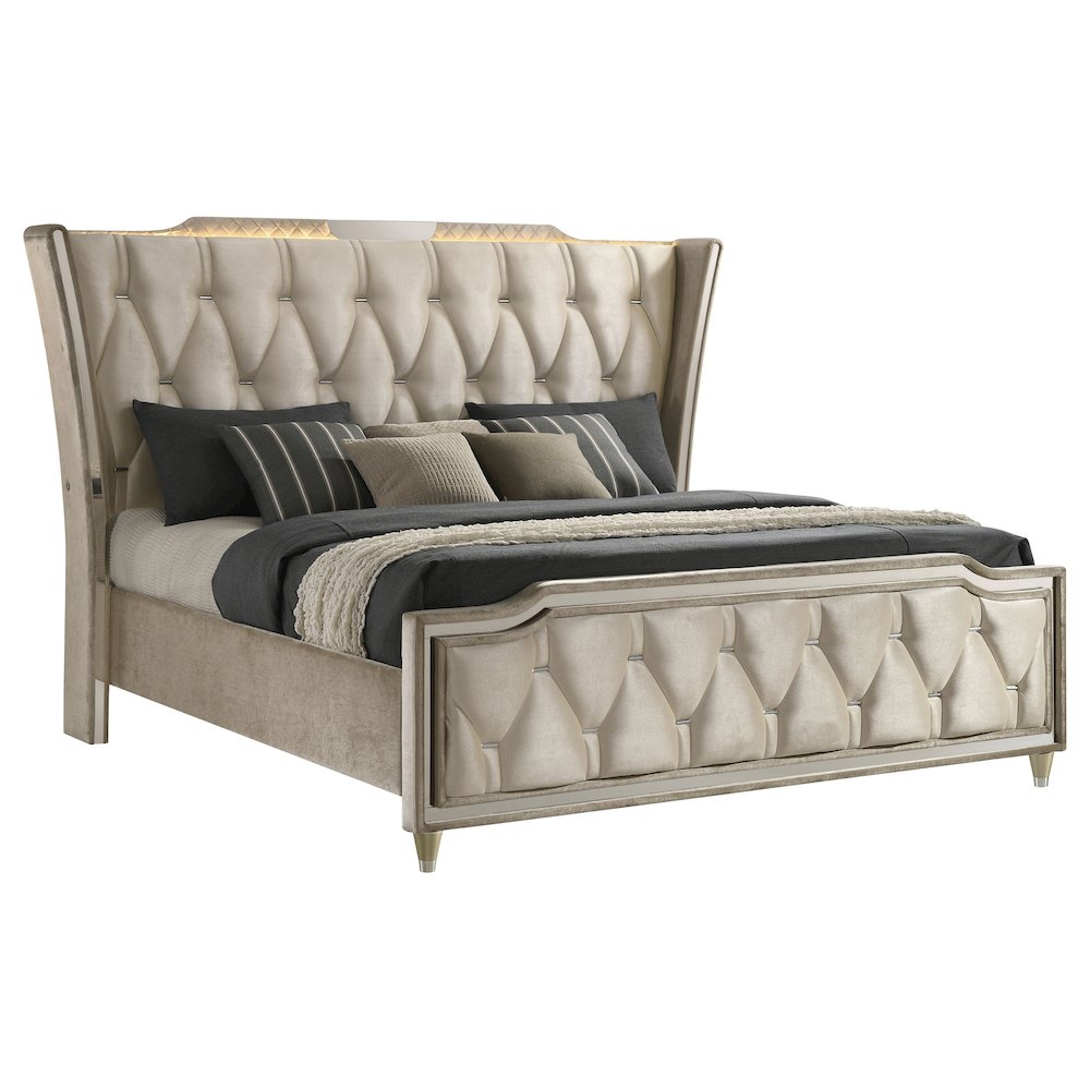 Lorient Eastern King LED Upholstered Bed Ivory and Camel. Picture 3