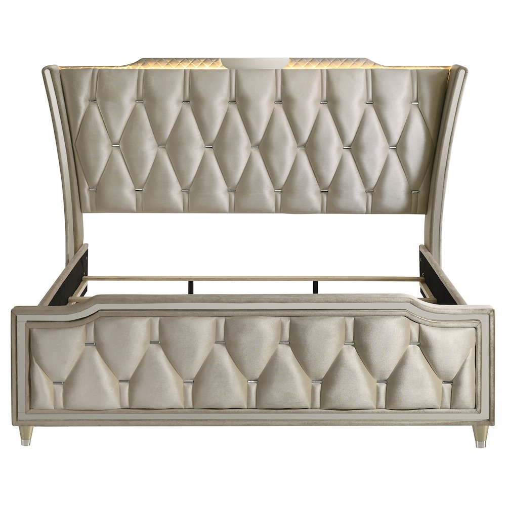 Lorient Eastern King LED Upholstered Bed Ivory and Camel. Picture 4