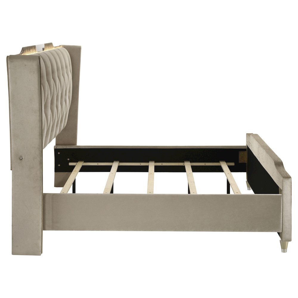 Lorient Eastern King LED Upholstered Bed Ivory and Camel. Picture 6
