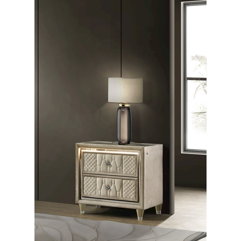 Lorient 2-drawer LED Nightstand with USB Ivory and Camel. Picture 2