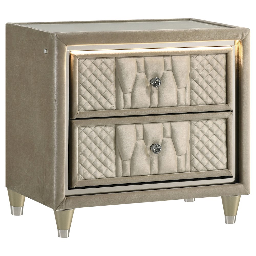 Lorient 2-drawer LED Nightstand with USB Ivory and Camel. Picture 1