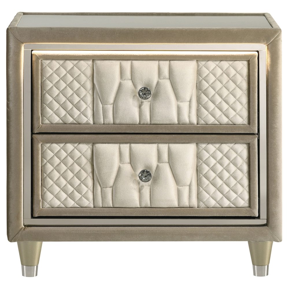 Lorient 2-drawer LED Nightstand with USB Ivory and Camel. Picture 3
