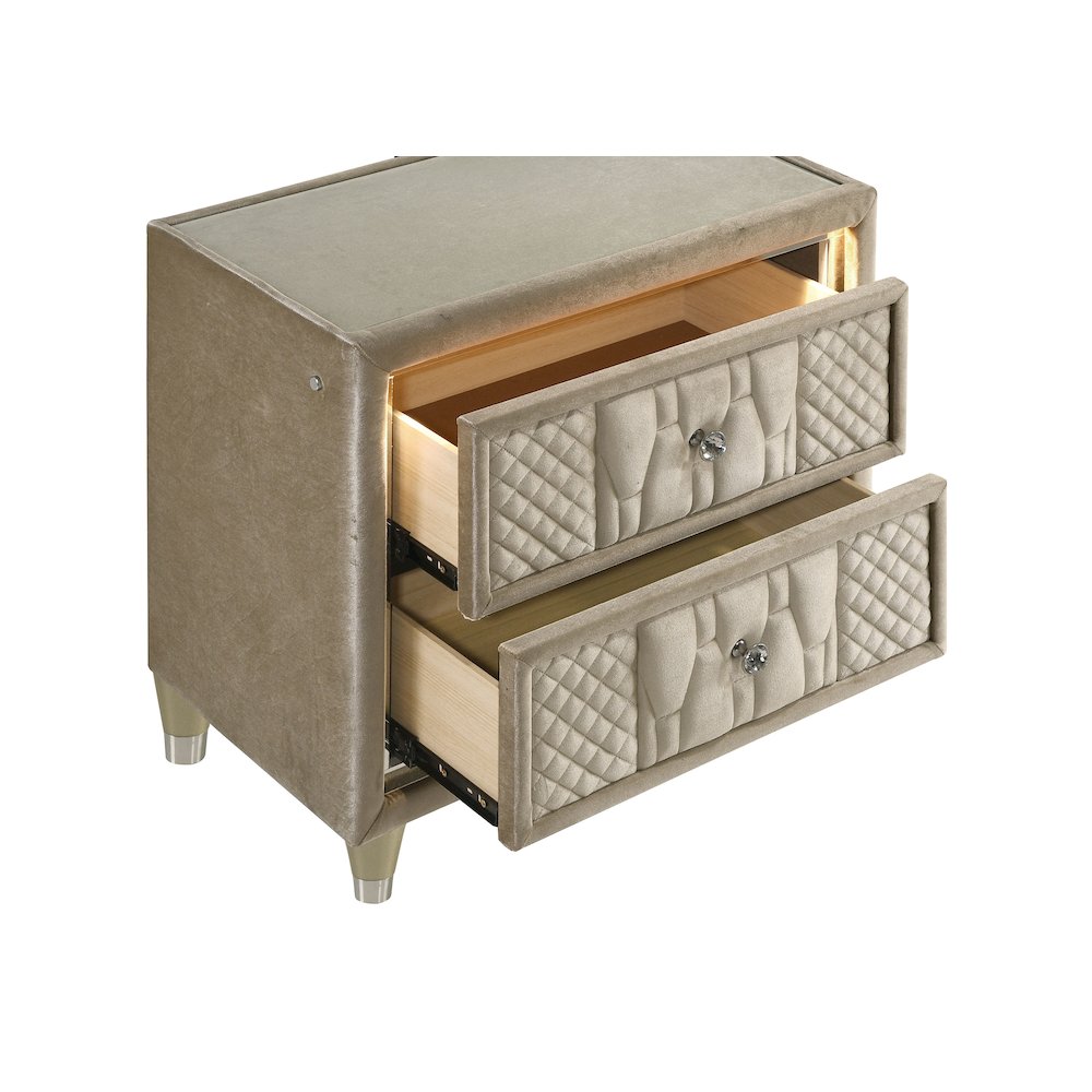 Lorient 2-drawer LED Nightstand with USB Ivory and Camel. Picture 7