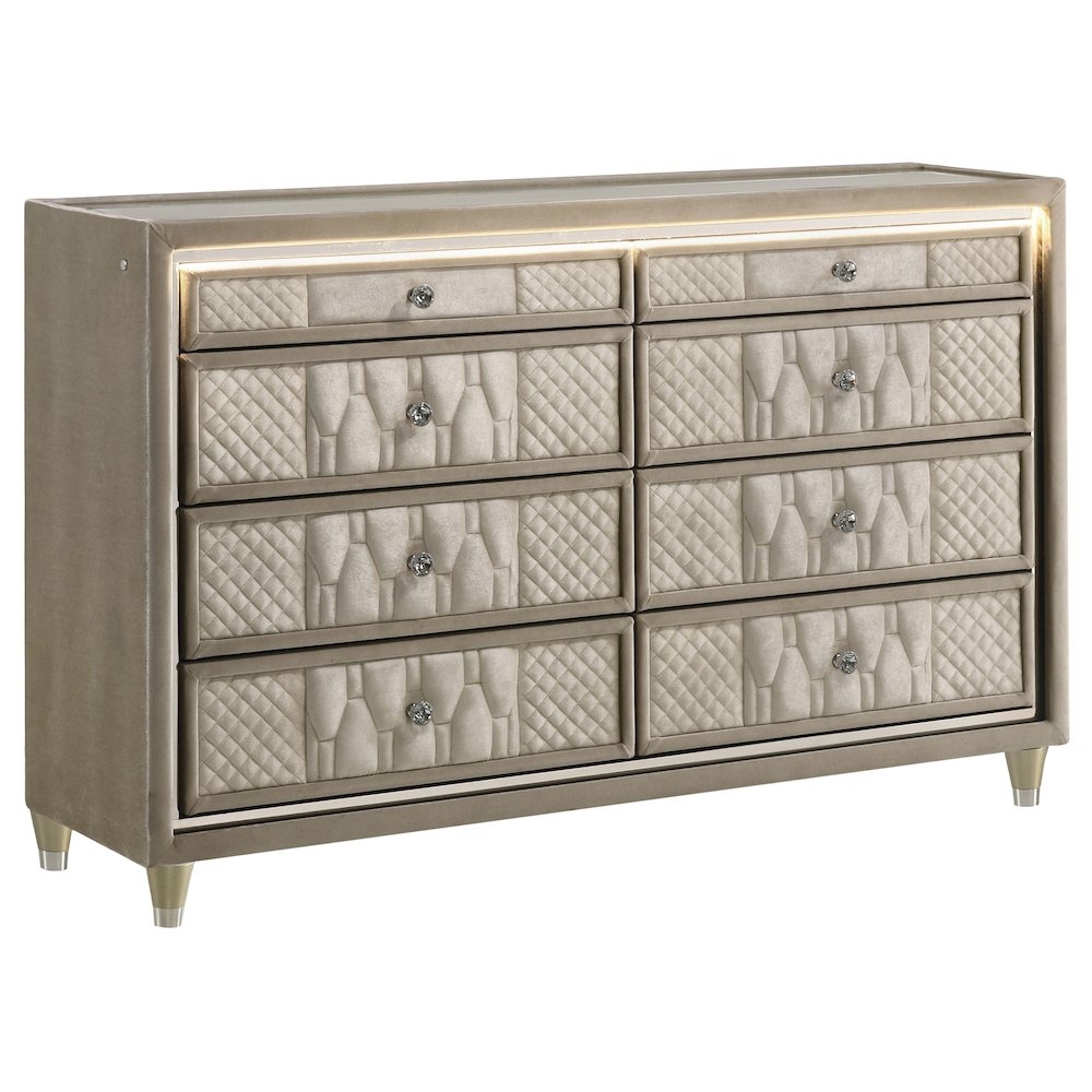 Lorient 8-drawer LED Bedroom Dresser Cabinet Ivory and Camel. Picture 1