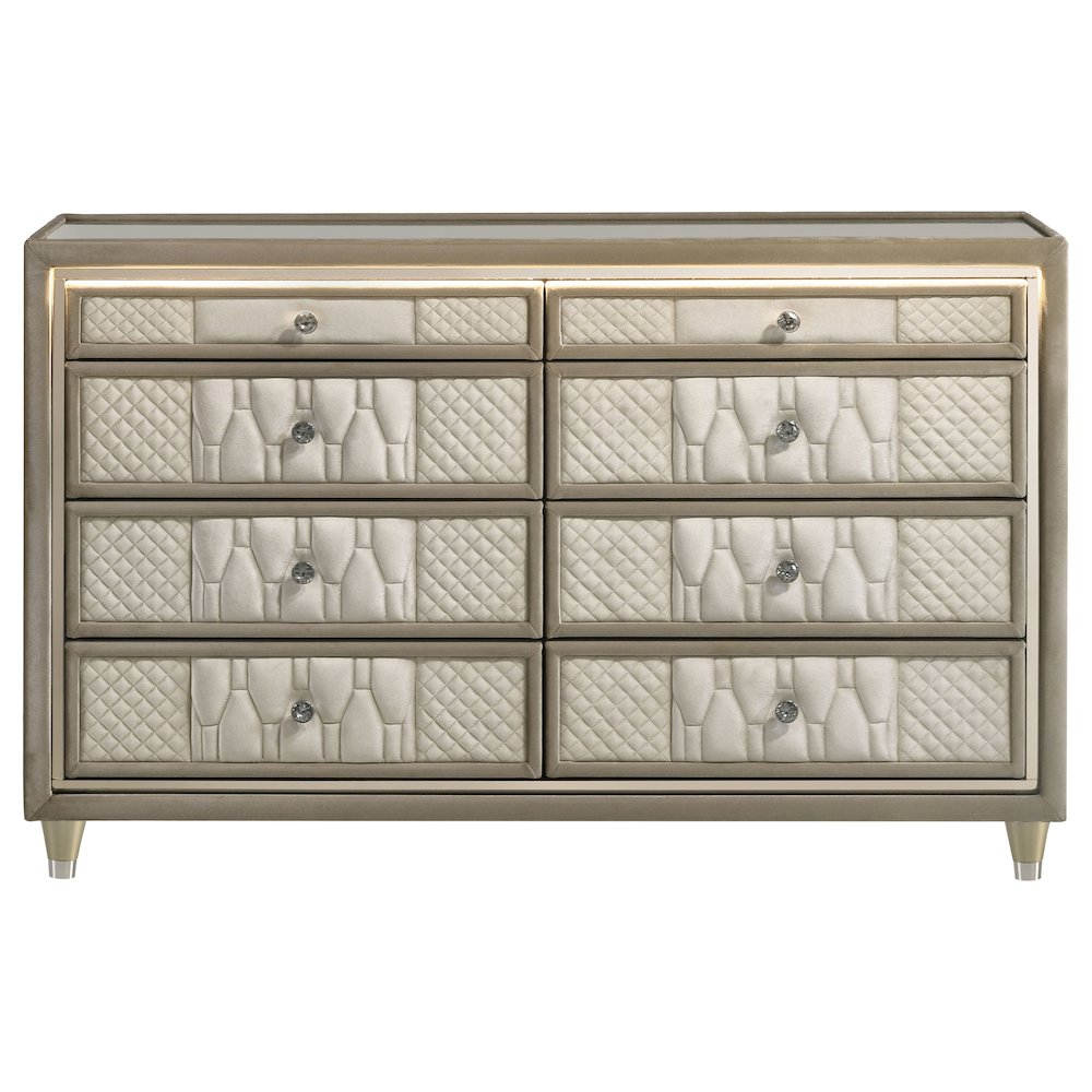 Lorient 8-drawer LED Bedroom Dresser Cabinet Ivory and Camel. Picture 3