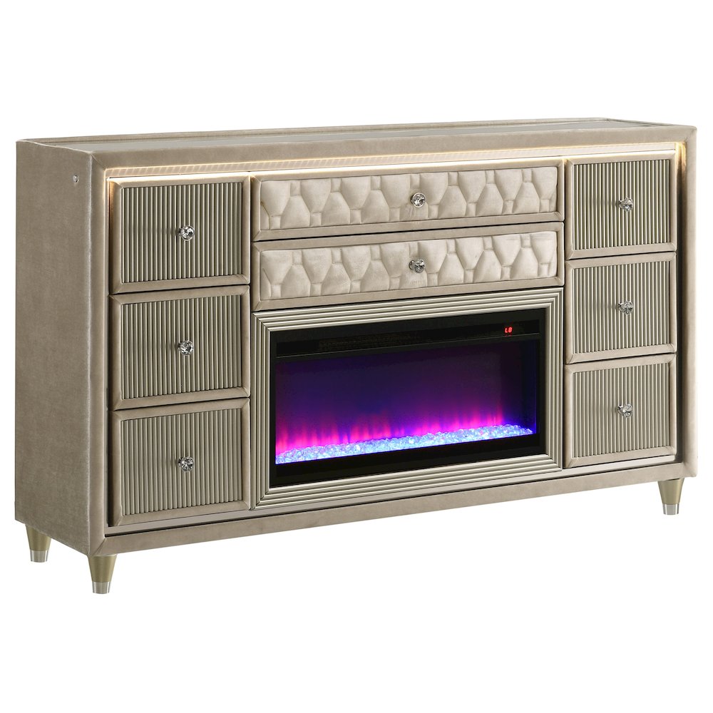Lorient 8-drawer LED Bedroom Flame Box Dresser Ivory Camel. Picture 1