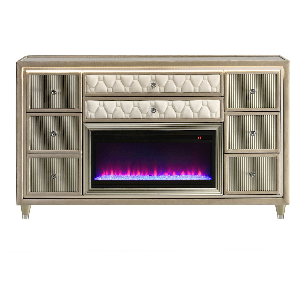 Lorient 8-drawer LED Bedroom Flame Box Dresser Ivory Camel. Picture 3