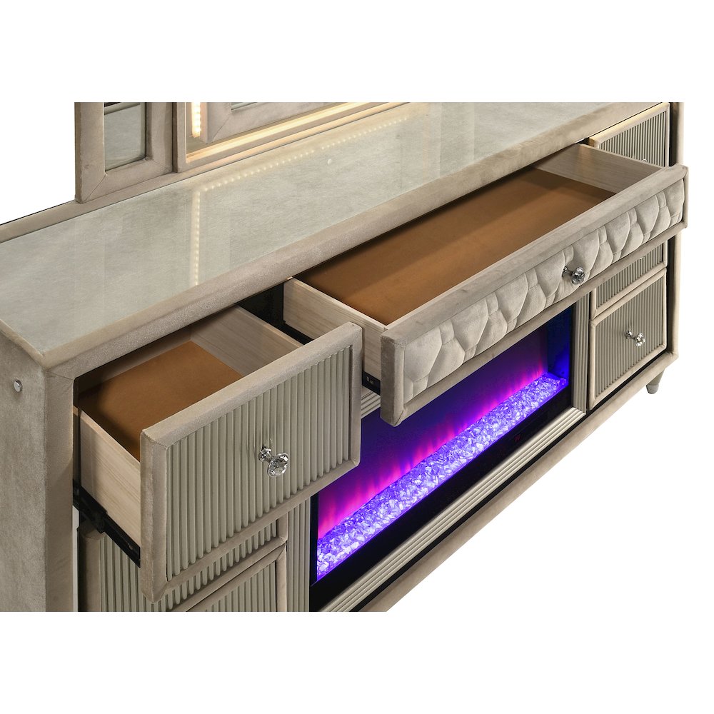 Lorient 8-drawer LED Bedroom Flame Box Dresser Ivory Camel. Picture 8