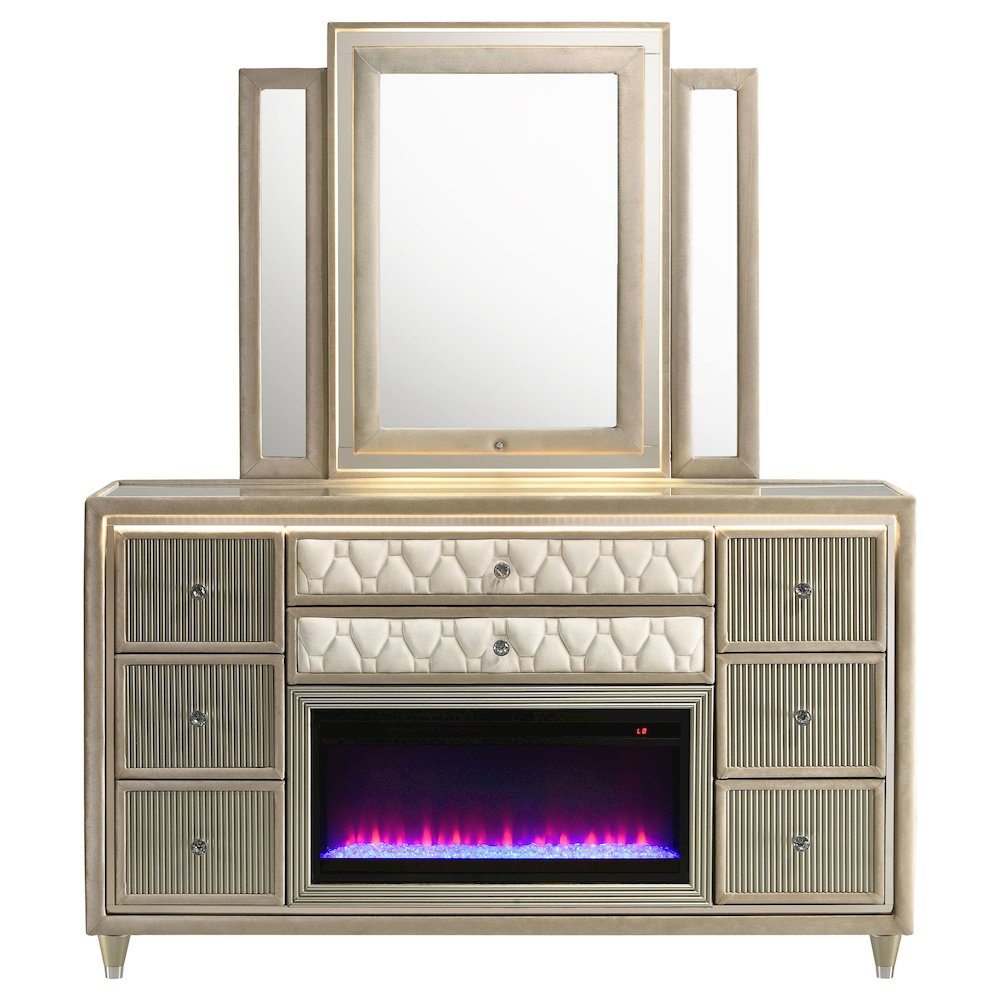 Lorient 8-drawer LED Flame Box Dresser and Mirror Ivory Camel. Picture 3