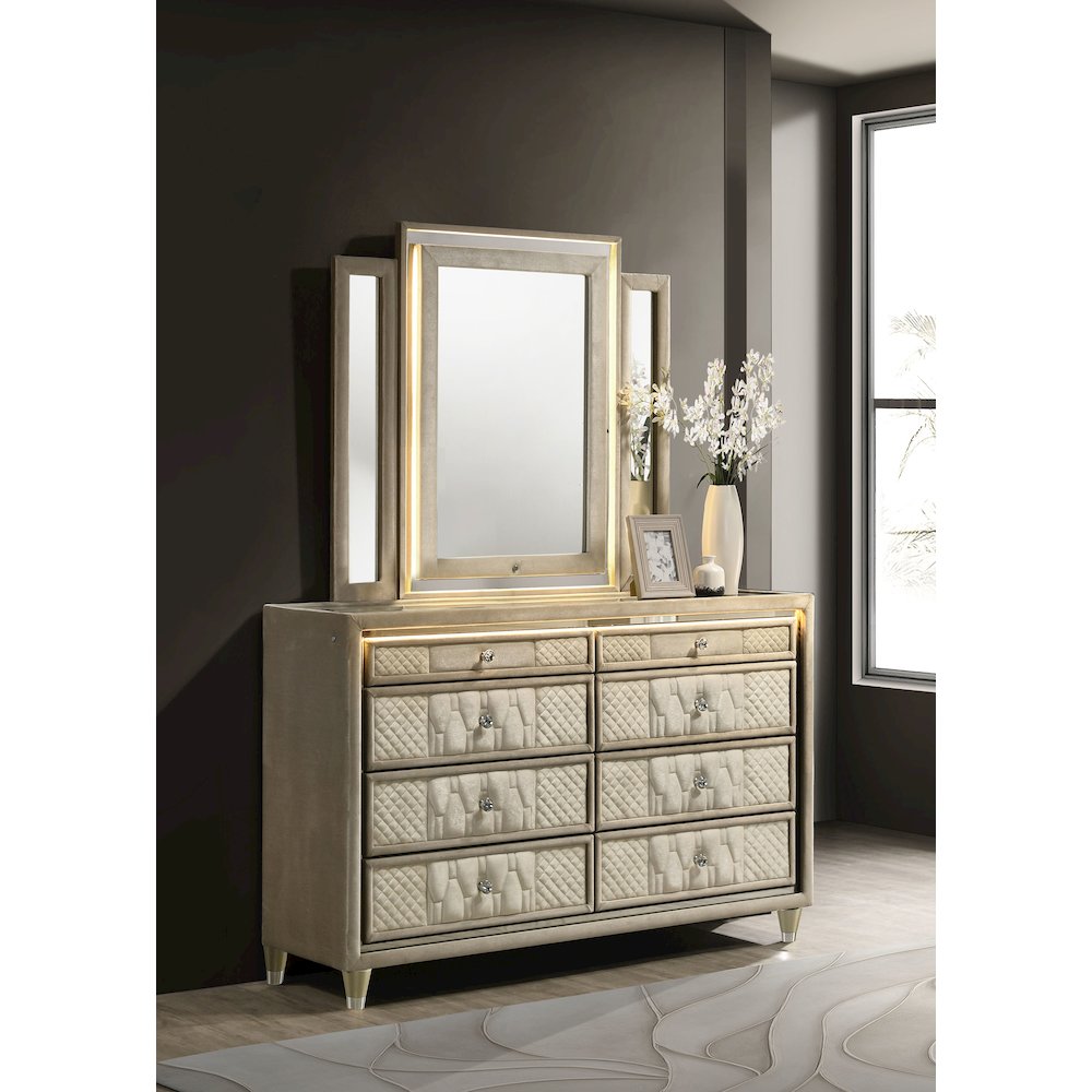 Lorient 8-drawer LED Dresser with Mirror Ivory and Camel. Picture 2