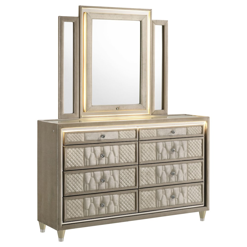 Lorient 8-drawer LED Dresser with Mirror Ivory and Camel. Picture 1