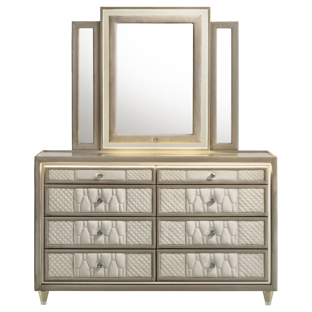 Lorient 8-drawer LED Dresser with Mirror Ivory and Camel. Picture 3