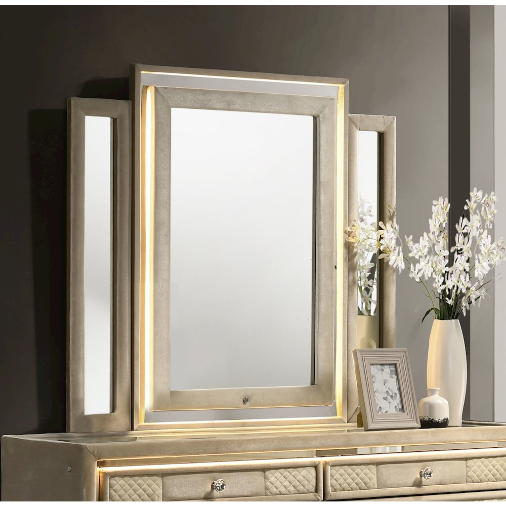 Lorient LED Dresser Mirror Ivory and Camel. Picture 2